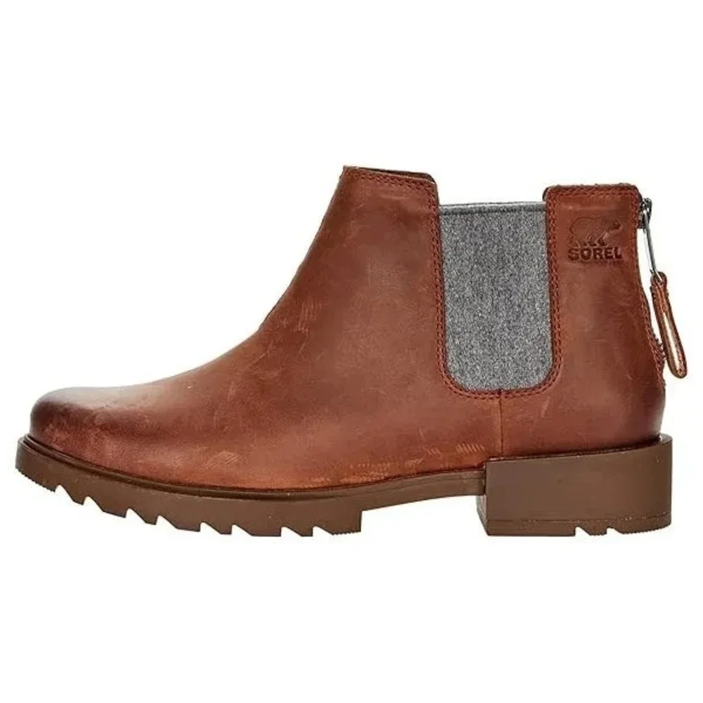 SOREL® (Women's 7 M) EMELIE™ II Chelsea Heel Zip Waterproof Bootie in Dark Amber